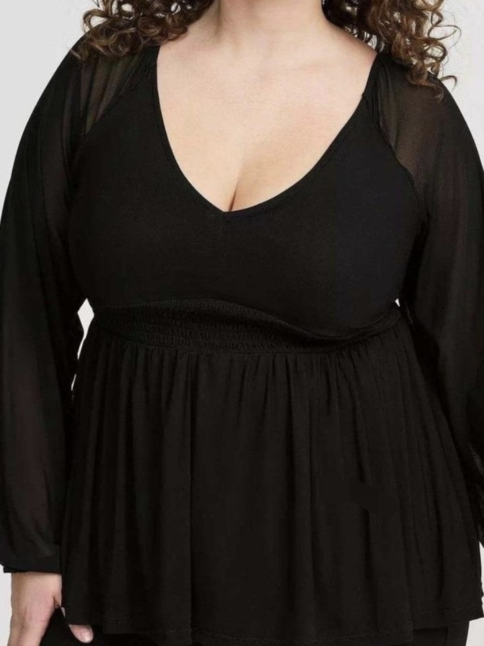 torrid Black  Peplum Top with Sheer Long Sleeves